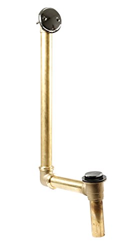 Westbrass 7931817-DC-05 18" Tip-Toe Drain Trim with 2-Hole Overflow Faceplate & Direct Connect Shoe Outlet, Polished Nickel, , Twist & Close Drain