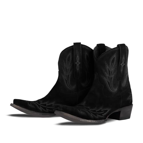 Cowboy Boots For Women Cowgirl Boots with Classic EmbroideBrown Pointed Toe Chunky Heel Ankle Boot Side Zipper Vintage Retro