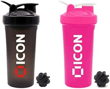 ICON Protein Shaker Bottle, 100% Leak Proof 700ml Protein Shaker - Clear with Black Lid & Red Cap - Ideal Gym Cup for Protein Shake Milkshake (1 Shaker Only)