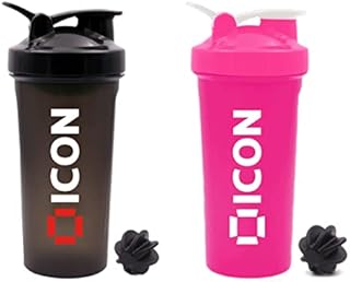 ICON Protein Shaker Bottle, 100% Leak Proof 700ml Protein Shaker - Clear with Black Lid & Red Cap - Ideal Gym Cup for Protein Shake Milkshake (1 Shaker Only)