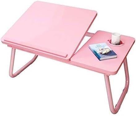 Folding Laptop Desk, Multifunctional Bed Table with Cup Holder and Storage, Mini Computer Desk for Dormitory, Lazy Table with Storage, MDF Material(White)