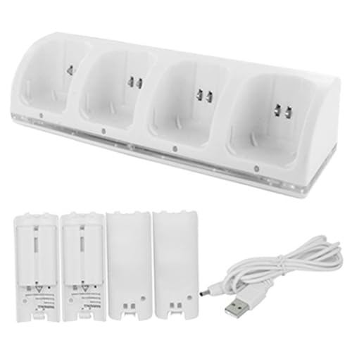 Estación de batería remota Wii 4 en 1 con 4 Paquetes de baterías Recargables y Cable USB, Base de Carga de múltiples Puertos para Controladores Wii y U (Controladores no incluidos)