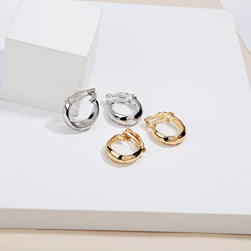 Silver Clip On Hoop Earrings For Women Unique Design Chunky Hoop Earrings No Piercing Fake Earrings For Teen Girls Gift Hypoallergenic Clip On Hoop Earrings #TOP4