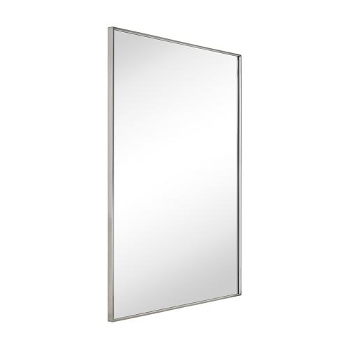 TEHOME Brushed Nickel Bathroom Vanity Mirror with Squared Corners, 24x32'' Silver Rectangle Stainless Steel Metal Framed Mirror for Bathroom