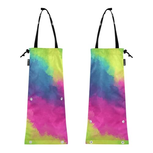 Yoogain Neon Shades Tie-Dyes Colorful 2 Pack Road Car Trash Bag Polyester Drawstring Car Storage Bag SUV Trash