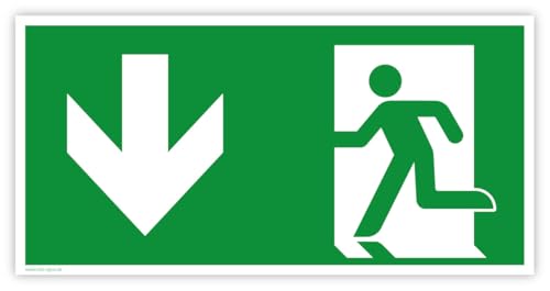 Aufkleber Rettungszeichen „Fluchtweg/Notausgang/Erste Hilfe“ Pfeil Folie nach ISO 7010 E001 E002 E003 Grün | Variante wählbar Made in Germany, Größe: Pfeil unten