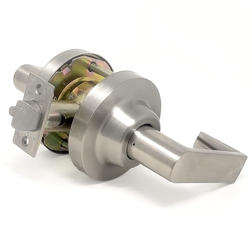MiLocks Commercial Door Lever Lock, Grade 1 Lockset Cylindrical Lever Industrial Heavy-Duty Locking Door Handles for Office (Passage, Satin Nickel)
