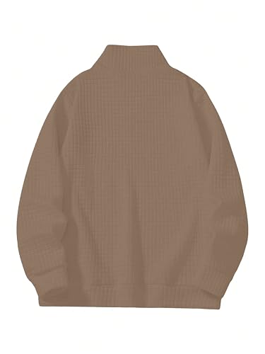 Image of KAJARU Men's Textured Half-Zip Short Sleeve Sweatshirt - Casual Summer Pullover Top