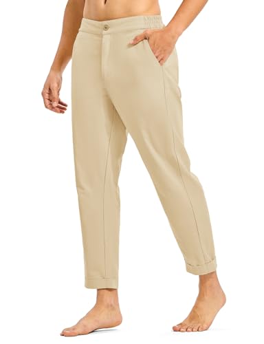 Rdruko Men's Lightweight Casual Pants Slim Fit Cotton Linen Pants Elastic Waist Summer Beach Pants with Pockets