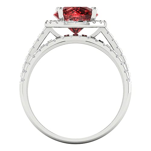 2.56 ct Round Cut Natural Garnet 14k White Gold Halo Solitaire with Accents Wedding Bridal Engagement Promise Ring Band Set4