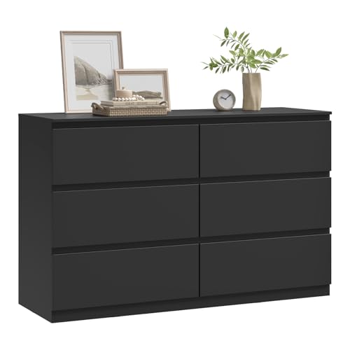 WOLTU Cómoda Cajonera de 6 Cajones, Cajonera Organizador Moderno, Mueble de Almacenamiento para Dormitorio, Salón y Pasillo, 120x40x75 cm, Negro