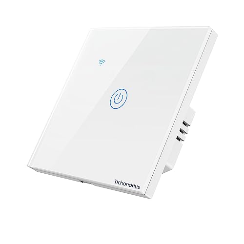 Tichondrius WiFi Smart Wall Light Switch, No Neutral Wire Required, No Hub Required, Compatible with Alexa and Google Home, APP Remote Control, Timing Function, Voice Control(White 1 Gang)