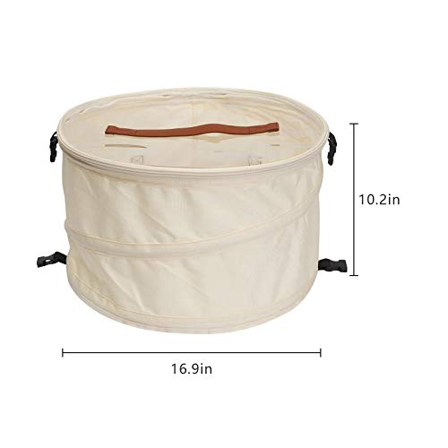 Goklmn Foldable Round Hat Storage Box with Lid, Stuffed Animal Toy Storage Box, Large Pop-Up Hat Storage Bag, Men and Women Travel Hat Box, 17 in Beige