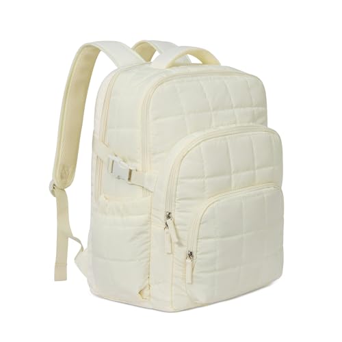 Image of CLUCI Wrinkle-Resistant Laptop Backpack for Women, 17.3 Inch Anti Theft Travel Backpack, Puffer Quilted Work Backpack, Water Resistant College Bookbag with RFID