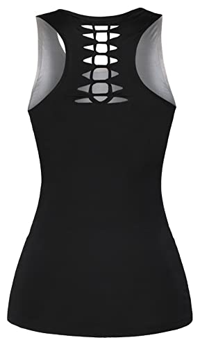 Sister Amy Women's Skull Print Hollow Out T-Shirt Crew Neck Plus Size Tank Top2