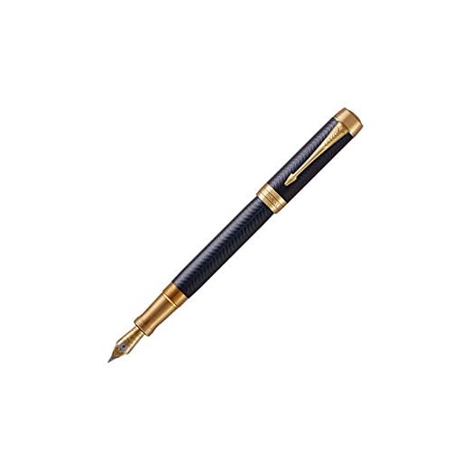 PARKER Duofold Centennial Fountain Pen, Prestige Blue Chevron, Medium Solid Gold Nib, Black Ink and Convertor (1931370)