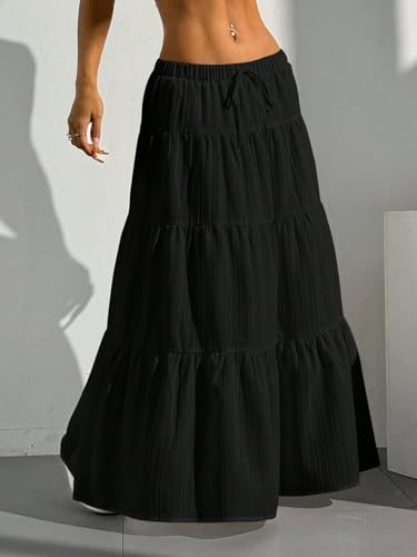 Casual Solid Color Low Waist Skirt Basic Women's Summer Casual Vinage Skirt4