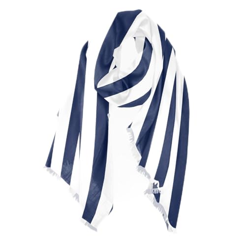 Amooorous Damen-Winterschal mit horizontalen Streifen, übergroß, modisch, warm, 94 x 188 cm, Blau und Weiß