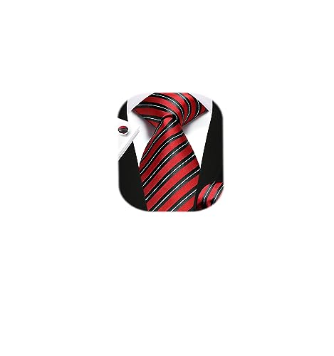 Image of Enlision Mens Ties Stripe Tie and Pocket Square Set Classic Formal Woven Neckties Handkerchief Cufflinks Wedding