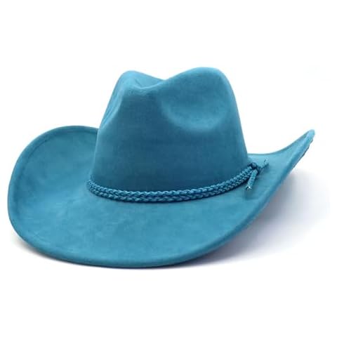 CCAKXCJJ Western Cowboy Hat for Women Men Wide Brim Cowboy Hat for Women with Woven Buckle Belt Suede Classic Fedora Hats 727 Dark Peacock Blue Cover