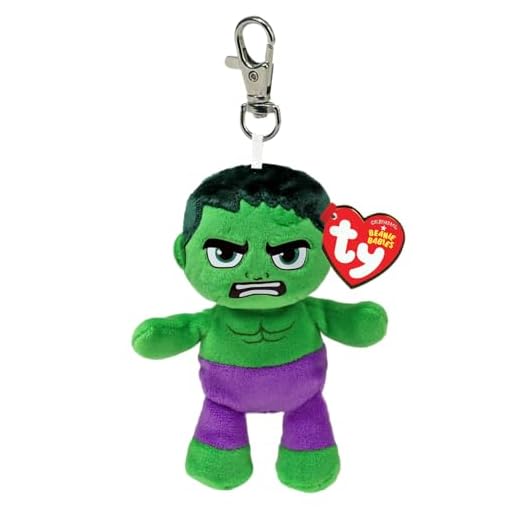 Ty Clips – Colección Marvel T34006 - Anillo Porta Llaves de Peluche, Hulk, Todos Tus héroes Favoritos para Llevar Siempre contigo, Idea de Regalo para Grandes y pequeños, 10 cm