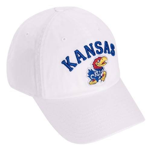 Desert Cactus University of Kansas Baseball Hat Jayhawks KU Brimmed Embroidered Hats Cap Adjustable Cloth Strap Adult (Style D1) White