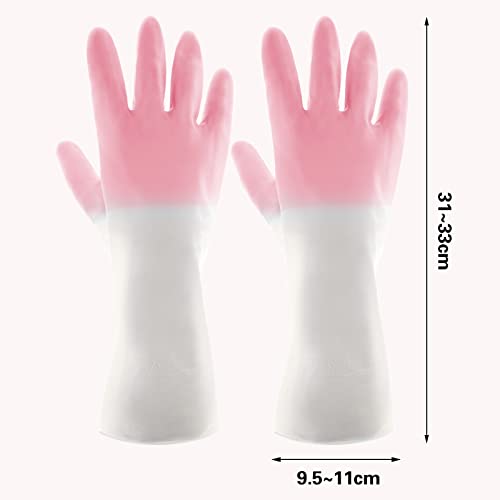 Sibba 1 Pairs Long Rubber Gloves Cleaning Dishwashing Kitchen Dish Waterproof Non-Slip Reusable For Washing Dishes Cooking Household Hand Dishwasher Home Bathroom Garden(Pink) #TOP1
