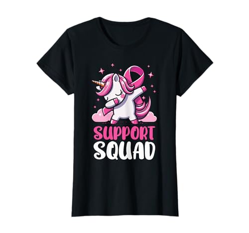 Support Squad Breast Cancer Awareness Unicorn Pink Ribbon T-Shirt