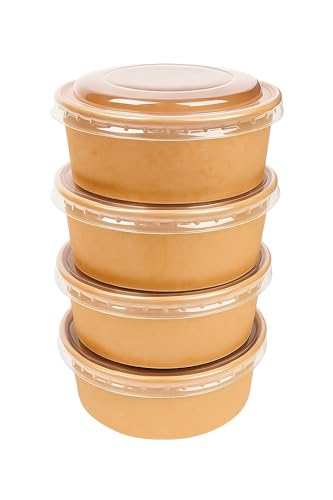 Sanjoma Chemical Solutions 50 Ensaladeras Kraft con Tapas PET 750ml, Ecológicas, Resistentes y Aptas para Microondas.