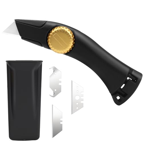 Lizenoz Black Fixed Blade Roofing Knife, Heavy Duty Utility Knife for Drywall, Vinyl, Carpet Cutting, Metal Roofing Tools with Portable Storage Sheath, Replacement Blades, Navajas para Roofing