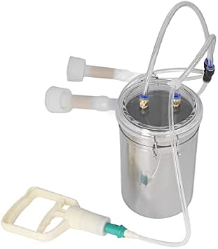 Goat Milking Machine, 2000ml Large Capacity Strong Suction Stainless Steel No Odour Double Head Manual Milking Machine Transparent Lid Easy to Control Portable Household Milker for Sheep Cows Goat