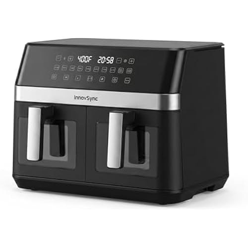 12QT Large Dual Air Fryer, 10-in-1 Double Zone Airfryer, 60° Easy-Panel with Full Touchscreen, 2 Dishes at Once, Black