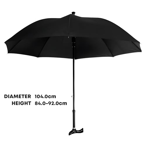 2-In-1 Walking Stick Umbrella – Heavy-Duty Windproof Frame with Cane Handle – Lightweight Hiking & Climbing Support – Outdoors Sunshade Black – 84-92cm Height, 104cm Canopy