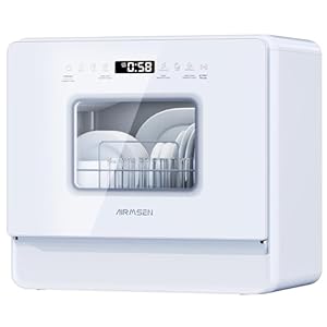 AIRMSEN Tischgeschirrspüler Mini Geschirrspüler mit Weichwasseranlage, 7+2 Programmen & 5L Wassertank, Kompakte Spülmaschine mit/ohne Wasseranschluss, Ideal für Wohnungen Wohnmobil Weiß