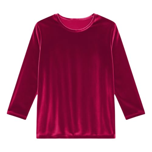 Velvet Shirts for Women Sparkly Gold Silver Velour Tops Red | Sparkly, Crewneck, 7/8 Sleeve, Comfort, Tunics, Slim Fit, Lightweight, Teenage, Party Dance — view 4