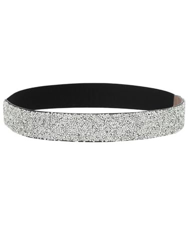 Urieo Bling Rhinestone Stretchy Belt Crystal Silver Elastic Belts Wide Formal Dress Waist Cinch Belt for Women