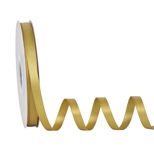 Ribest Gold Double Faced Satin Ribbon, 3/8 Inch Continuous 50 Yards