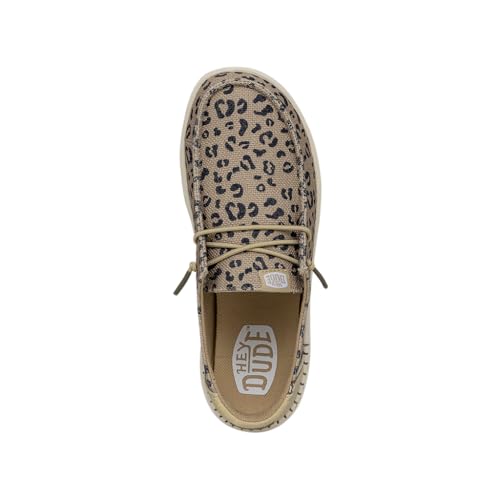 HEYDUDE HEYDUDE Women's Wendy Rise Leo Slip On Shoe, Tan/Black Size 8 | Animal Print | Lightweight Platform Loafer, Removable EVA Insole