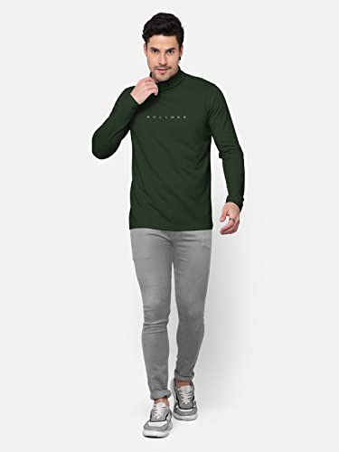 Image of BULLMER Solid Cotton Blended Full Sleeve Turtle Neck Tshirt for Men