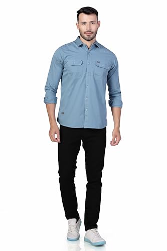 Image of Men's Cotton Twill Utility Shirt | Full Sleeve Button-Down Casual Shirt | Dual Chest Pockets | Comfortable Regular Fit | Everyday Wear
