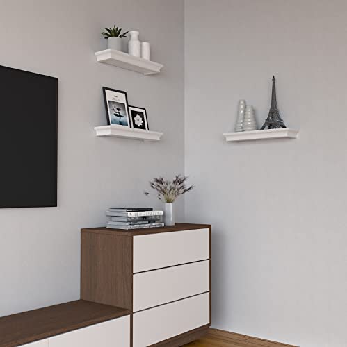 Richer House White Floating Shelves For Wall Decor, 16 Inches Wall Shelves Set Of 3, Picture Ledge Wall Mounted, Crown Molding Display Shelves With Invisible Brackets In Bathroom, Bedroom, Living Room #TOP4