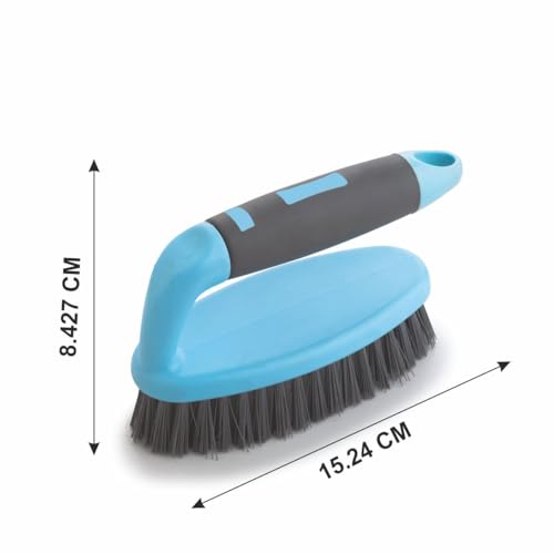 Image of Homeor Tile Scrubber Plastic Brush | Ideal for Bathroom, Kitchen, Sink and Floor Tile Cleaning Tool with Flexible Bristles and Sturdy Grip Handle, Pack of 1, Blue & Black