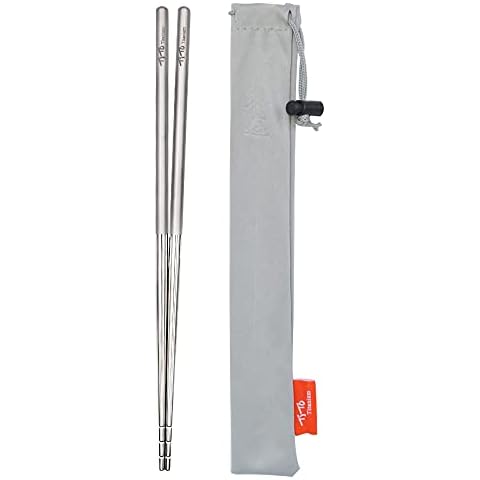 TiTo Solid Titanium Chopsticks for Camping Picnic and Hiking Reusable Lightweight Outdoor Tableware 1 Pairs (6x215mm) Cover