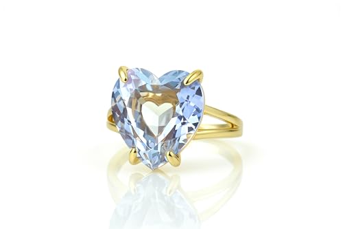 Bague en Or Plaqué avec Tanzanite Taille Cœur - Bijou avec Pierre de Naissance du Mois de Décembre pour Femme - Bague Solitaire Cocktail avec Pierre Précieuse