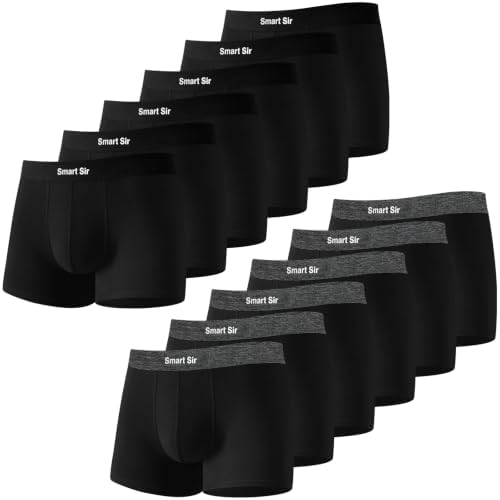 Smart Sir Boxershorts Herren 12er Pack, Gekämmte Baumwolle, Atmungsaktiv | Weiches Tragegefühl, Unterhosen Männer, Etikettenloses Design,Kein Einrollen, Elastisch & Ohne Einengen,