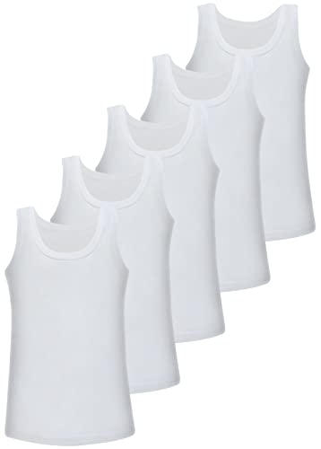 LOREZA ® 5 Confezioni di Canotte da Ragazzo 100% Cotone (128-134 (8-9 Anni), Bianco)