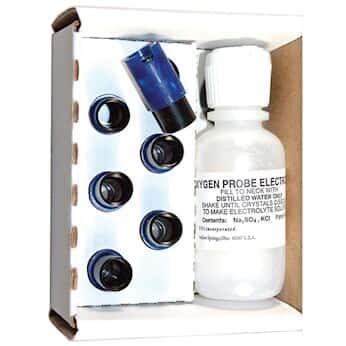 YSI DO Cap Membrane Kit: 6 Blue Screw-on Cap Membranes (2 mil PE), Bottle of Electrolyte, and Sanding Disc