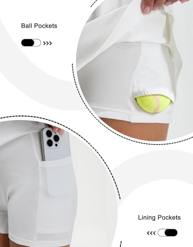 M MAELREG High Waisted Tennis Skirts for Women Stretchy Athletic Skirts for Pickleball Mini Lined Golf Casual Skort White — view 6
