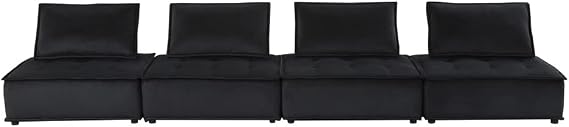 Lilola Home Anna Black Velvet 4 Pc Sectional Sofa