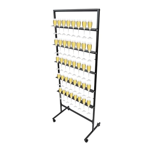 5-Tier Champagne Wine Glass Holder, Champagne Flutes Display Stand, Wall Stand Champagne Flutes Display Hold 40 Glasses, Champagne Glass Holder for Party Bar Wedding Hotel Restaurant (Black)